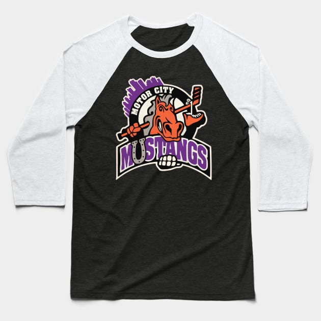 Defunct Detroit Motor City Mustangs Roller Hockey Baseball T-Shirt by Defunctland